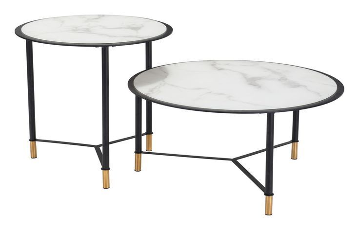 Set Of 2 Davis Coffee Tables Black &amp; White | Round Glass Coffee Table, Coffee Table Setting ... throughout Beyond the Surface How the Davis Coffee Table Set Transforms Your Space