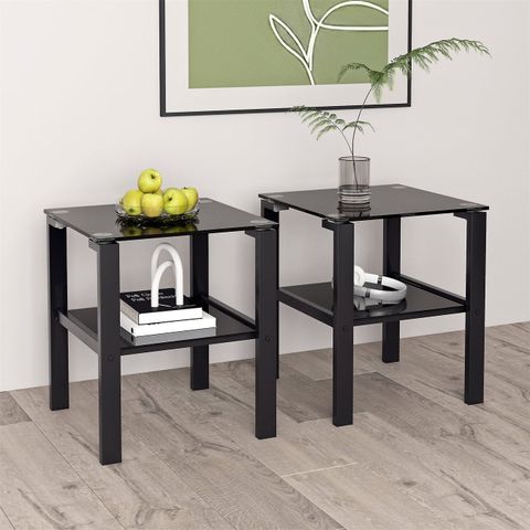 Set Of 2, Glass Two Layer Tea Table, Small Round Table, Bedroom Corner Table, Living Room Side ... throughout The Versatile Beauty of Gewnee Glass Two-Layer Tea Tables a Closer Look