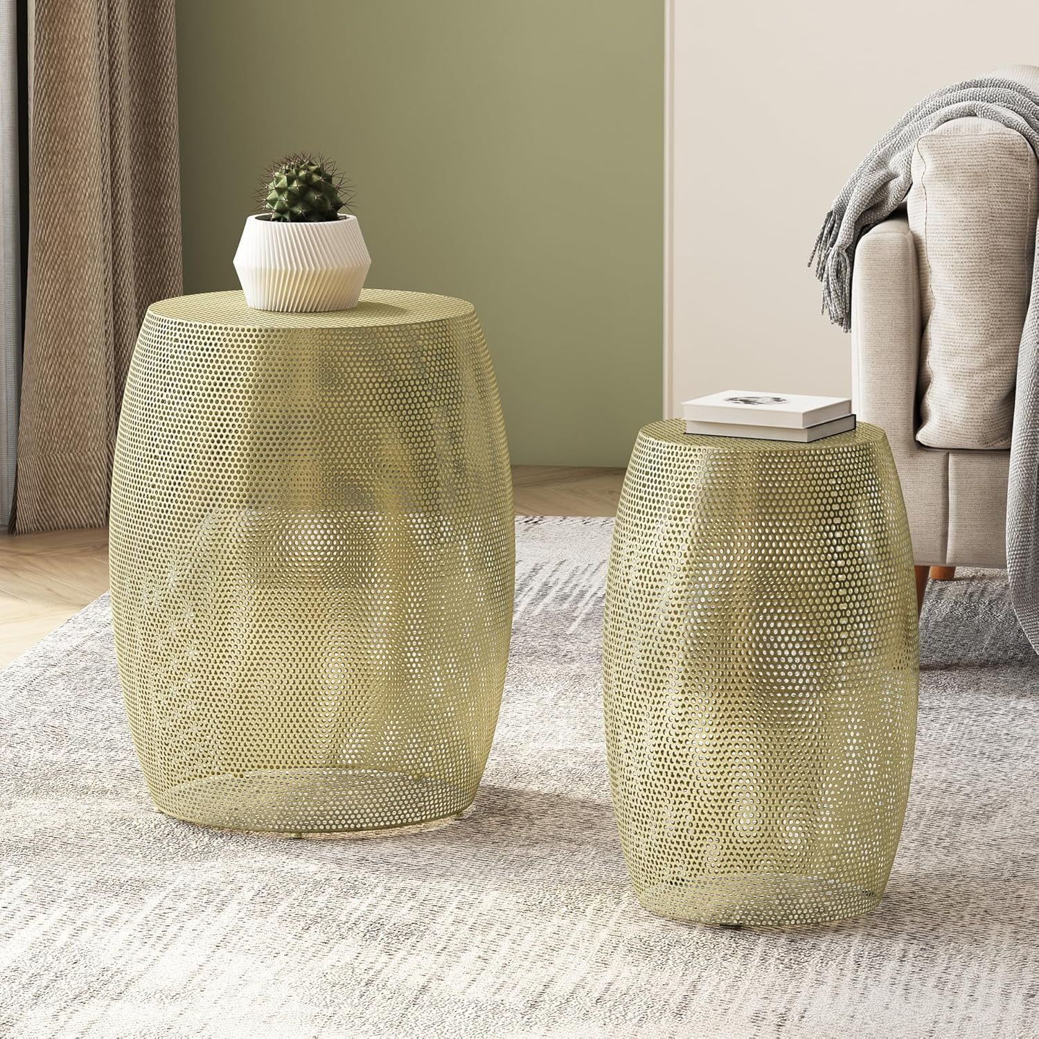 Set Of 2 Golden Round Hollow Side Tables Modern Drum End Fully ... with Beyond Aesthetics Exploring the Craftsmanship of GDF Studio Side Tables