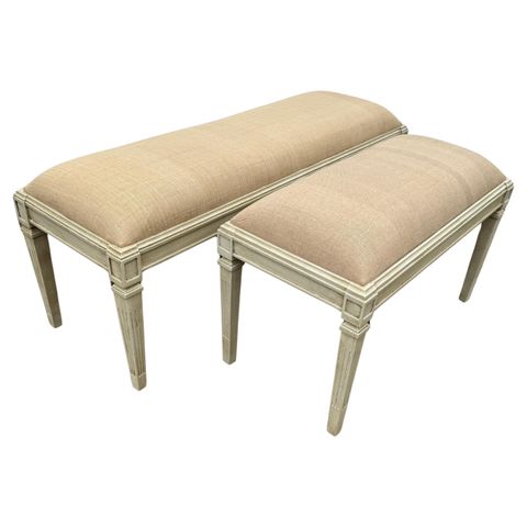 Set Of Swedish Gustavian Style Painted Upholstered Benches, Two ... in A Deep Dive into the Materials Used in Thornaby Upholstered Benches
