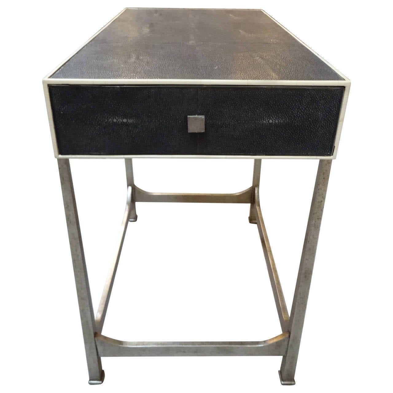 Shagreen End Table At 1Stdibs intended for Sleek Black Faux Shagreen End Table With Two Drawers And Tapered Legs