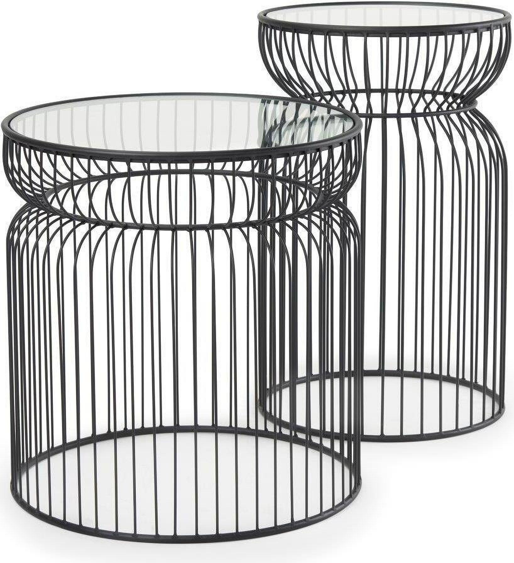 Shani Round Black Metal With Glass Accent Tables Set Of 2 By Mercana ... for Space-Saving Solutions The Practical Elegance of Shani Accent Tables