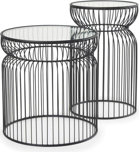 Shani Round Black Metal With Glass Accent Tables Set Of 2 By Mercana ... for Space-Saving Solutions The Practical Elegance of Shani Accent Tables