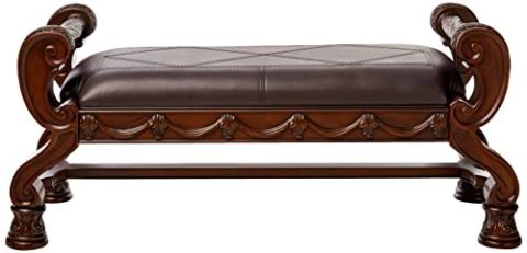 Signature Design By Ashley North Shore Ornate Faux Leather Upholstered ... regarding Harrison Bench Dark Brown