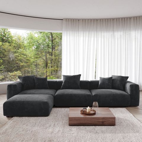 Sodrens Sectional Modular Sofa Couch,L-Shaped Modern Corduroy Sofa With ... in L-Shaped Corduroy Sectional Sofa With 6 Pillows In Gray