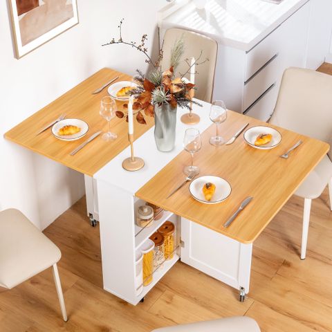 Spanspace Folding Dining Table, Drop Leaf Dining Table With 6 Wheels ... intended for Space Efficient Dining Table With Fold Sides