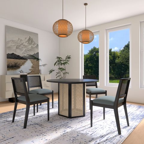 Staykiwi 5-Piece Rattan Dining Table Set With Wood Round Table ... intended for Wooden dining tables that complement upholstered chair collections