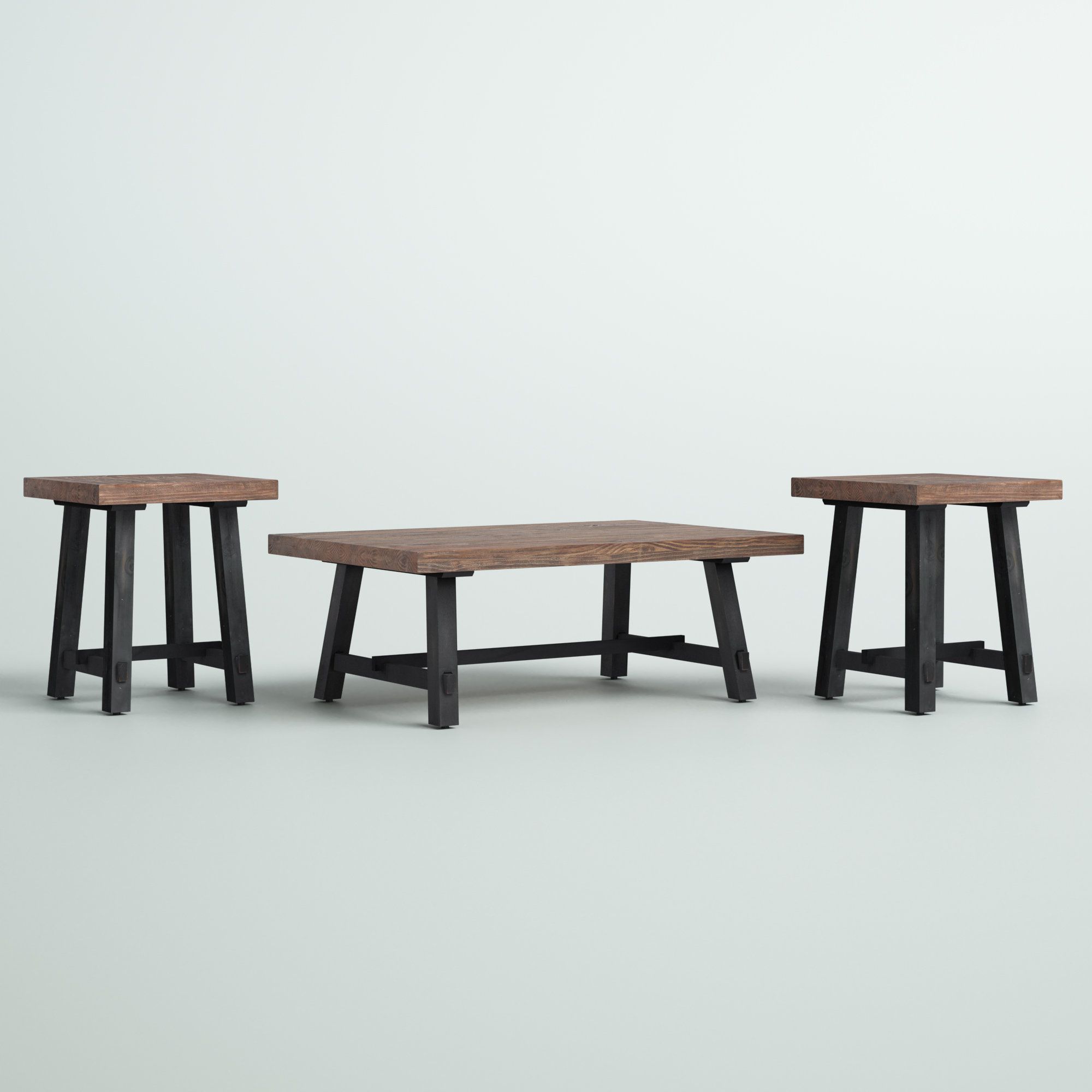 Steelside™ Adam 48&quot; Wide Rustic Industrial Solid Wood 3 Piece Coffee ... with Furniture Of America Engraf Wood 3-Piece Coffee Table Set In Rustic Natural Tone