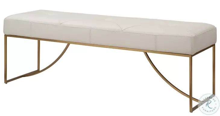 Swale Ivory Leather Bench From Uttermost | Coleman Furniture inside A Closer Look at the Uttermost 23843 Swale Brushed Brass Bench