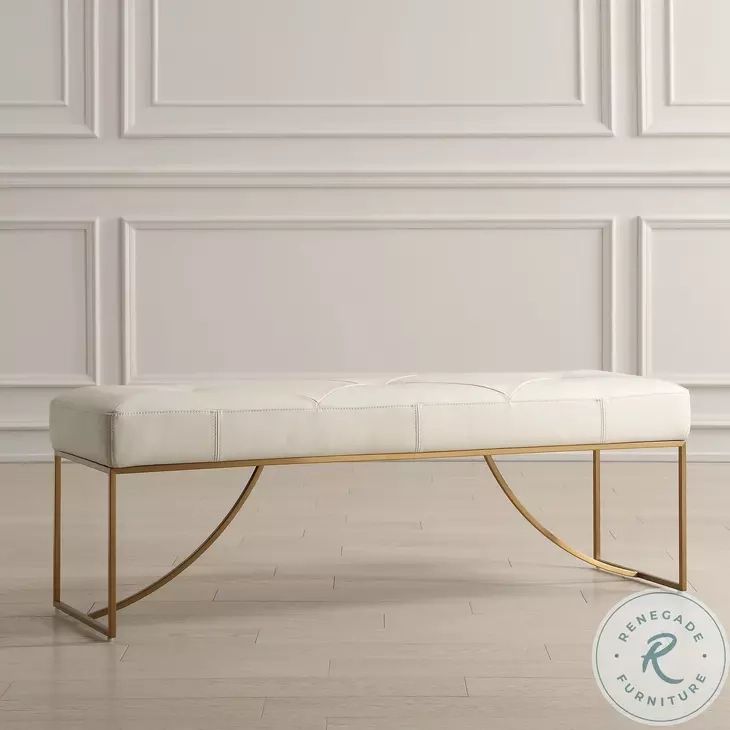 Swale Ivory Leather Bench From Uttermost | Coleman Furniture pertaining to A Closer Look at the Uttermost 23843 Swale Brushed Brass Bench