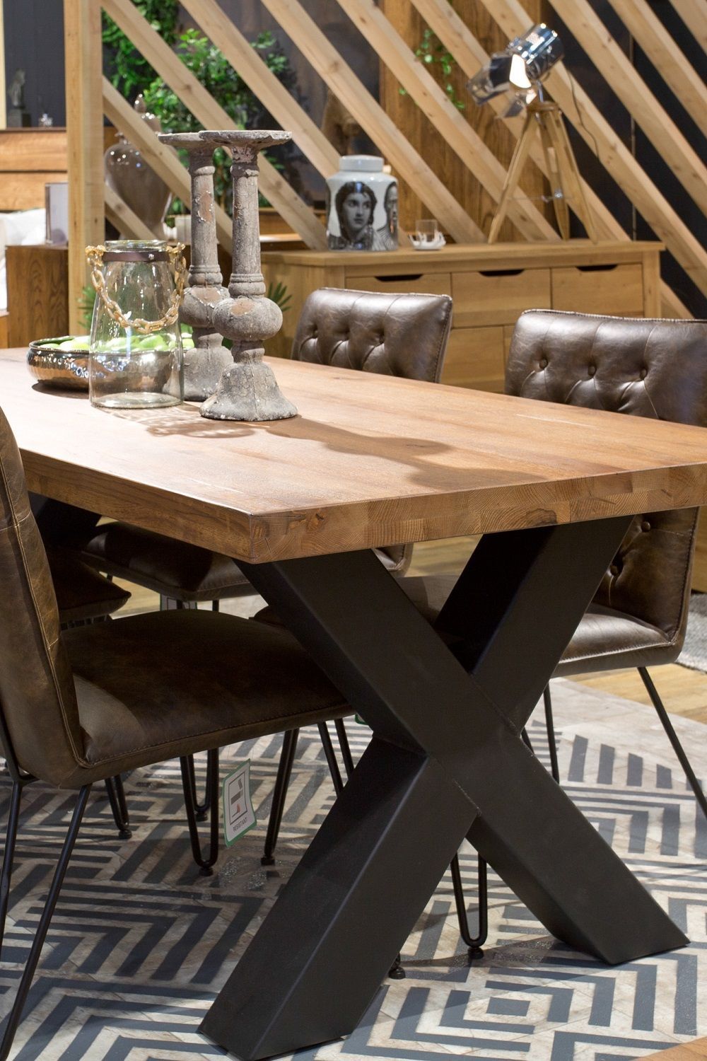 Table Salle À Manger Bois Métal Pieds En X 220 Cm Oka | Rustic Dining ... for Understanding the Appeal of Rustic Dining Tables with Metal Cross Legs