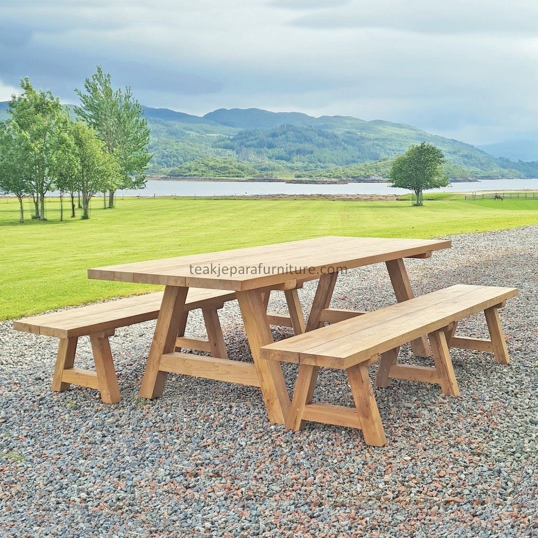 Teak Garden Dining Table &amp; Benches Set within Understanding the timeless appeal of teak wood dining table and bench sets