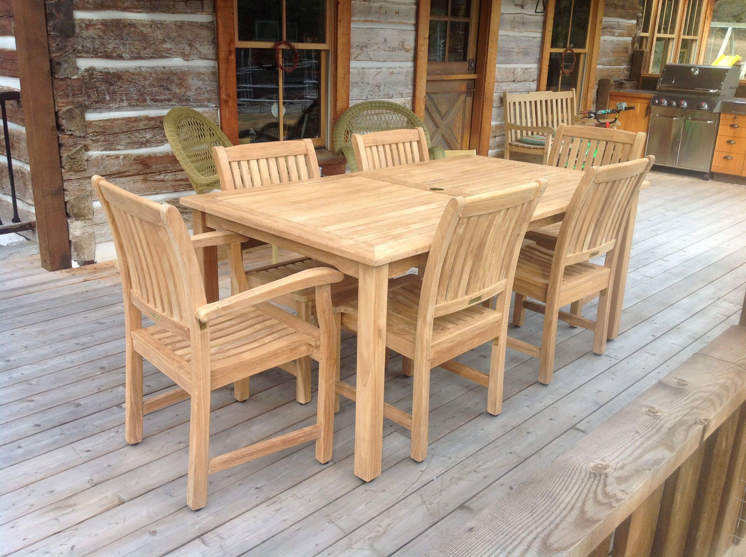 Teak Patio Dining Set For 6 Rectangular Table And 6 Teak Chairs intended for Teak Wood Dining Table And Bench Set