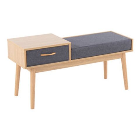 Telephone Bench, Natural Wood/Gray Fabric With Pull-Out Drawer ... in Telephone Contemporary Bench, White Wood/Gray Fabric With Pull-Out Drawer