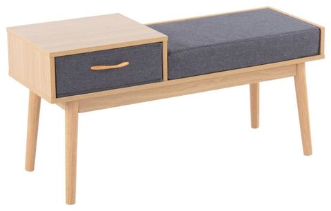 Telephone Bench, Natural Wood/Gray Fabric With Pull-Out Drawer ... intended for The Allure of the Contemporary Entry Bench How to Choose Yours