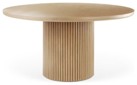 Terra 60L X 60W X 30H Light Brown Wood Round Fluted Dining Table ... pertaining to How the Terra Dark Brown Wood Table Elevates Your Dining Space