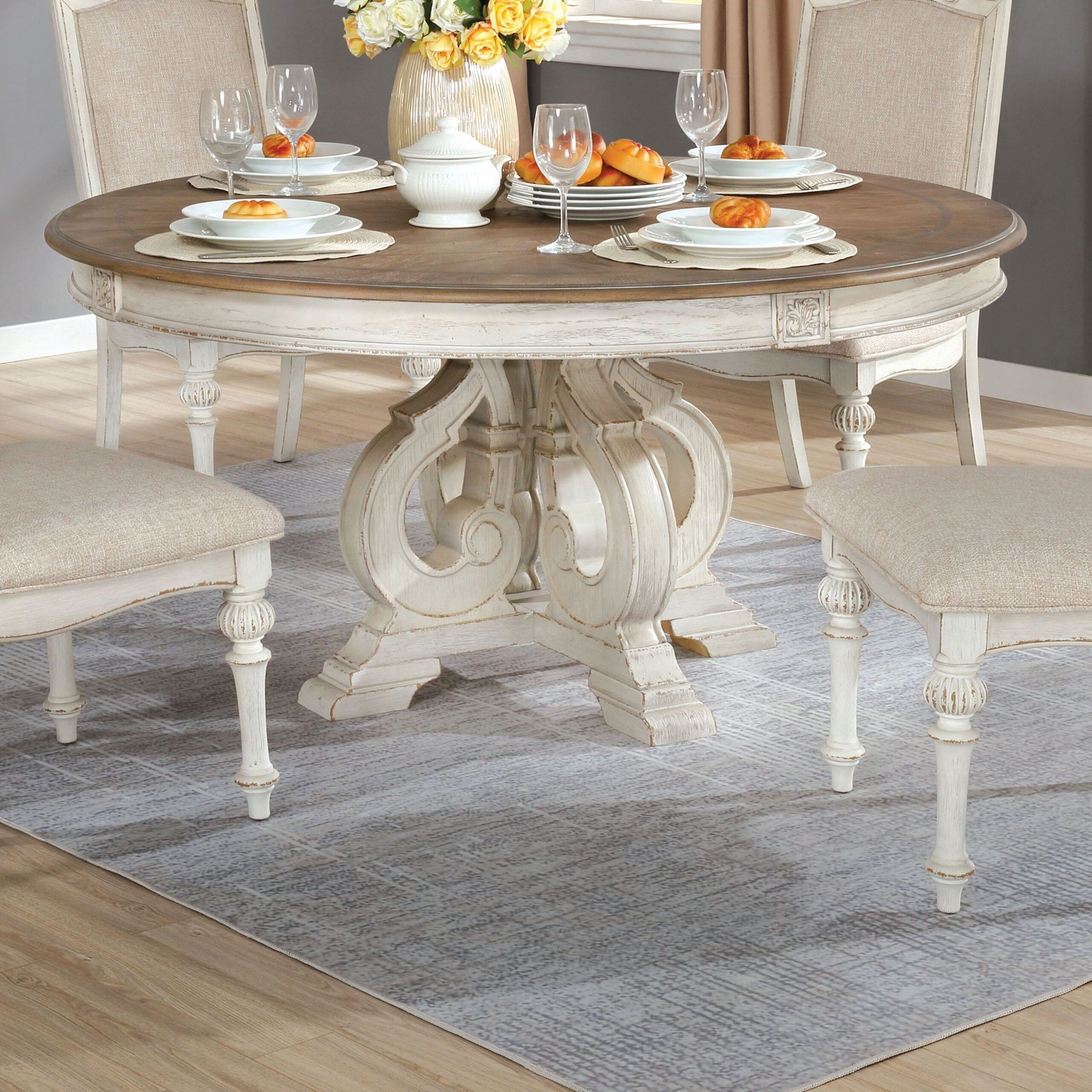 The Gray Barn Caelum 60-Inch Antique White Round Dining Table, Brown ... inside Antique Rustic Gray Round Dining Table