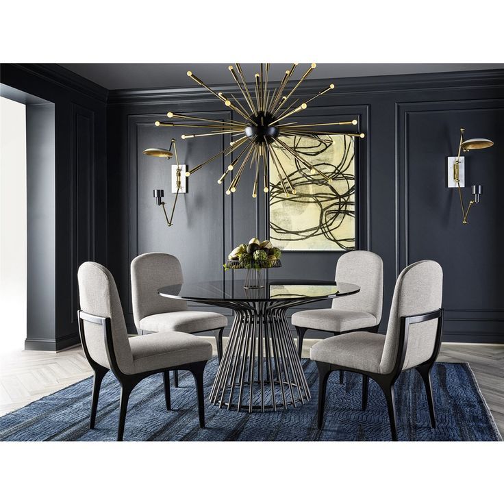 Thea Modern Classic Black Glass Top Metal Round Dining Table - 54&quot;W with regard to Understanding the Design of the Miranda Kerr Gold Glass Dining Table