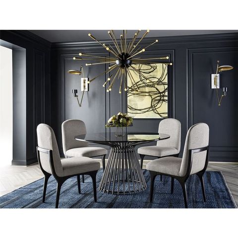 Thea Modern Classic Black Glass Top Metal Round Dining Table - 54"W with regard to Understanding the Design of the Miranda Kerr Gold Glass Dining Table