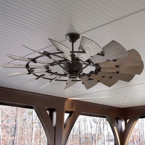 This Stunning Rustic Ceiling Fan Utilizes Fifteen Dramatically Tilted ... inside Rustic Outdoor Ceiling Fan Wood Finish