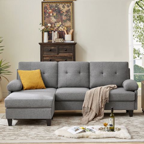 Tornama Linen Reclining L Shaped Sectional Sofa, Light Gray - Walmart.com pertaining to Essick Sectional Sofa, Light Gray Linen