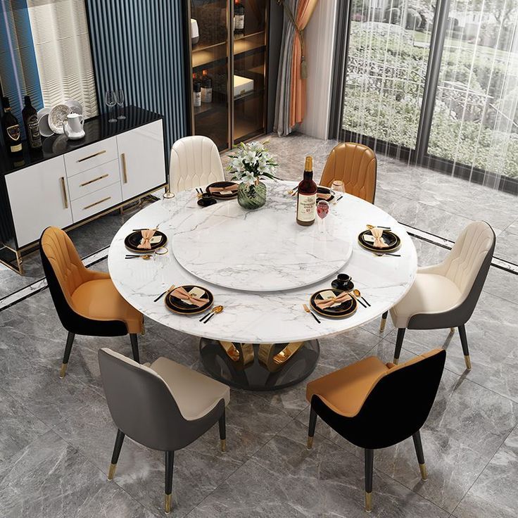 Traditional Luxury Round Dining Table Marble Indoor Table With Pedestal ... within The artistry behind crafting round shaped marble dining furniture