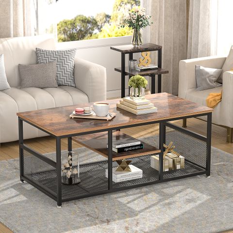 Trent Austin Design® Kempst Industrial Coffee Table With Storage Shelf ... pertaining to Unveiling the Industrial Coffee Table Set with Cantilever Design & Aged Bronze Frames