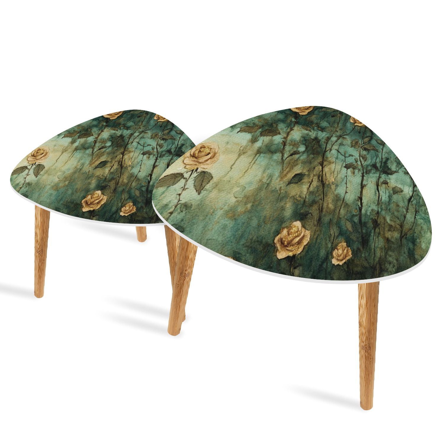 Triangle End Tables Set Of 2 Gentle Breeze Rose Garden Shimmering Gold ... inside Unveiling the Charm of Savannah Breeze Nesting Tables in Bright Gold