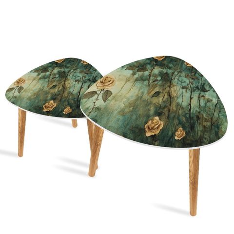 Triangle End Tables Set Of 2 Gentle Breeze Rose Garden Shimmering Gold ... inside Unveiling the Charm of Savannah Breeze Nesting Tables in Bright Gold