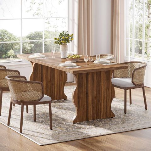 Tribesigns Way To Origin Halseey Brown Rectangular Wood Kitchen 63 In. Pedestal Dining Table ... intended for Styling Your Rebellah Walnut Brown Rectangular Table for Every Occasion