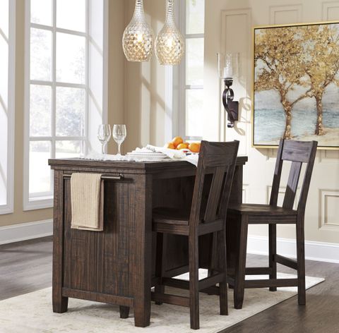 Trudell Dark Brown Rectangular Storage Counter Height Dining Table ... throughout Dining Table With Storage Compartments