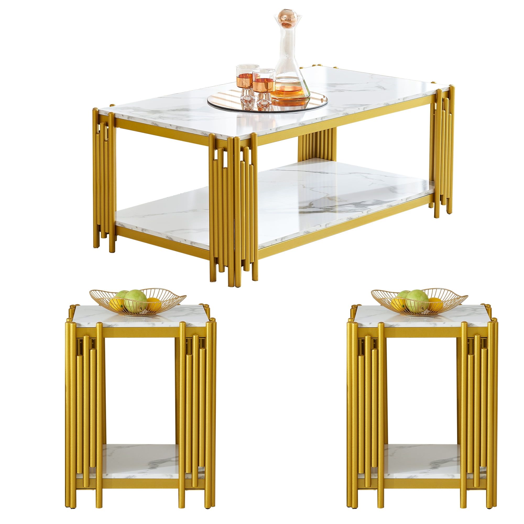 Ufurpie Coffee Table Set Of 3,Modern 3-Piece Table Set Faux Marble ... intended for Teak Modern Coffee Table Set, 3, Df Cuties