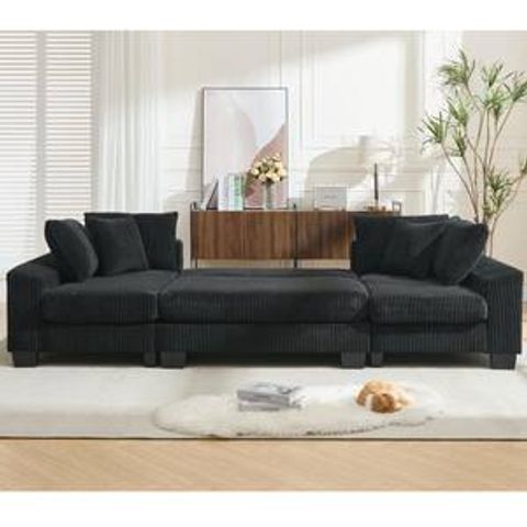Uixe 118 In. Square Arm 3-Piece Corduroy Upholstered L-Shaped Sectional ... throughout Your Guide to Ultimate Relaxation With a Gray Corduroy Sectional and Its Comfy Companions