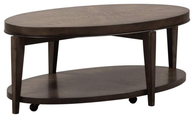 Unique Coffee Table, Tapered Legs With Oval Top And Lower Shelf, Dark Brown - Midcentury ... for Unique Coffee Table, Tapered Legs With Oval Top And Lower Shelf, Dark Brown