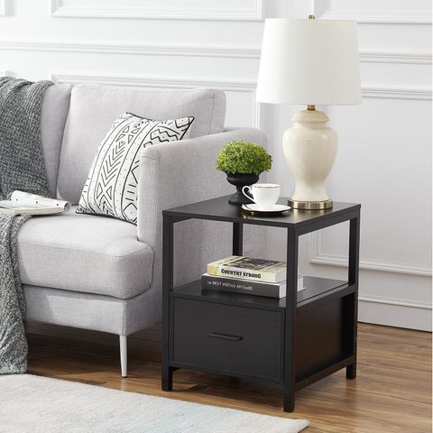 Vecelo Modern End Table With 1 Drawer And Shelf Black Nightstand Accent ... within From Classic to Contemporary Black Side Table Design Trends