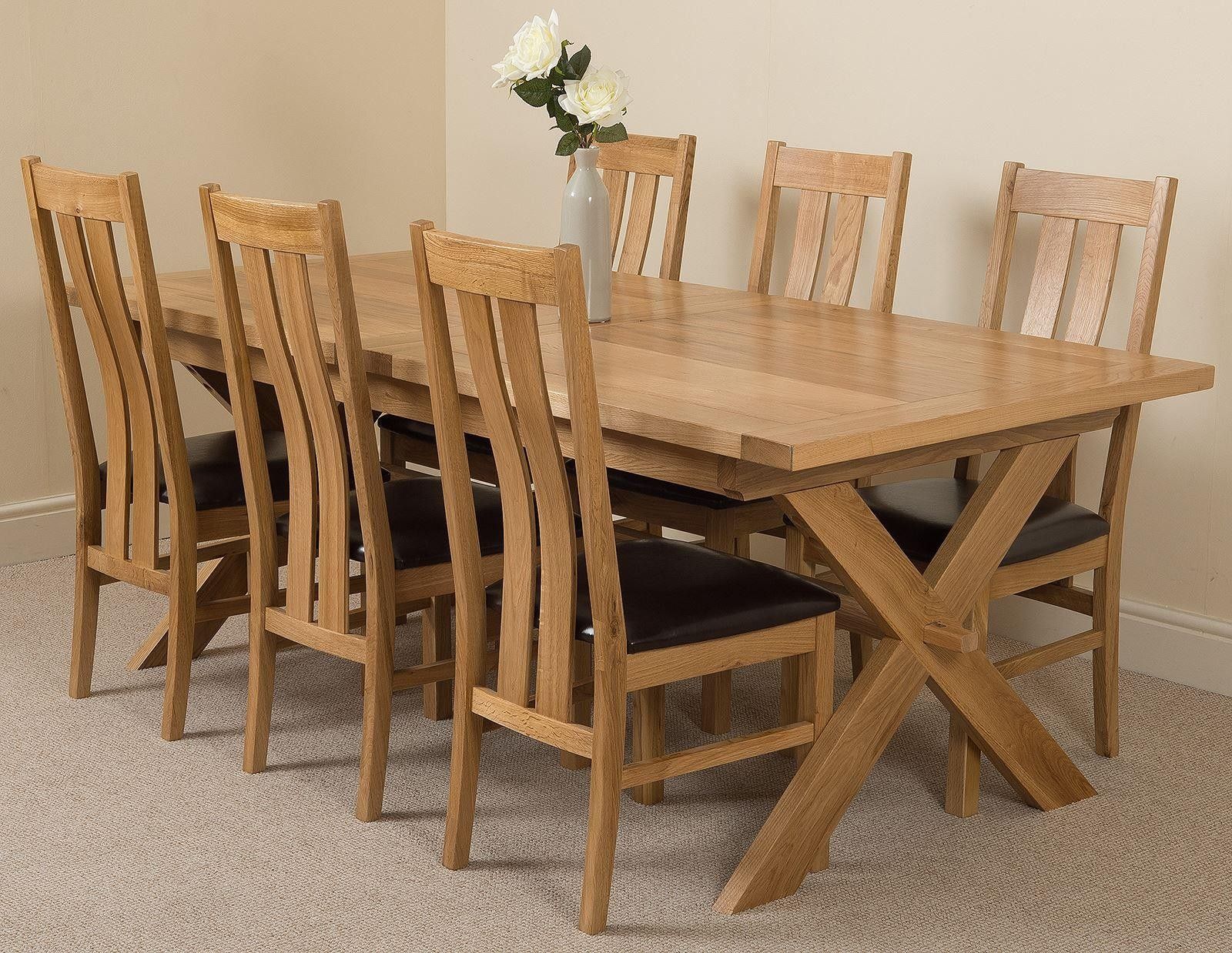 Vermont Solid Oak 200Cm-240Cm Crossed Leg Extending Dining Table With 6 ... within How solid oak dining table sets with bench enhance family meal experiences