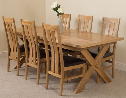 Vermont Solid Oak 200Cm-240Cm Crossed Leg Extending Dining Table With 6 ... within How solid oak dining table sets with bench enhance family meal experiences