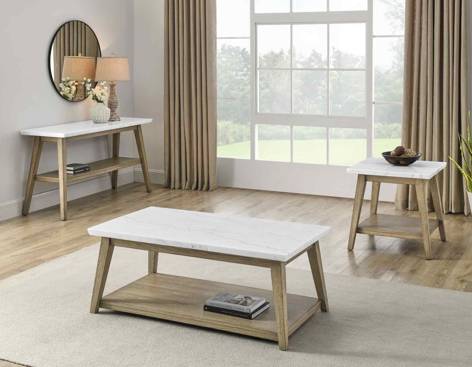 Vida White Marble Top 3-Piece Table Set - Steve Silver Company throughout Steve Silver Company Denise 3 Piece Cocktail Table Set In Light Oak