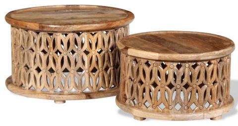 Vidaxl Coffee Table Set 2 Pieces Solid Mango Wood - Farmhouse - Coffee Tables - By Ami Ventures ... with Vidaxl 2-Piece Coffee Table Set Solid Acacia Wood And Steel