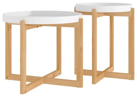 Vidaxl Coffee Tables 2-Piece White Engineered Wood And Solid Wood Pine - Scandinavian - Coffee ... within Unveiling the Charm of Acacia Wood and Steel Coffee Tables