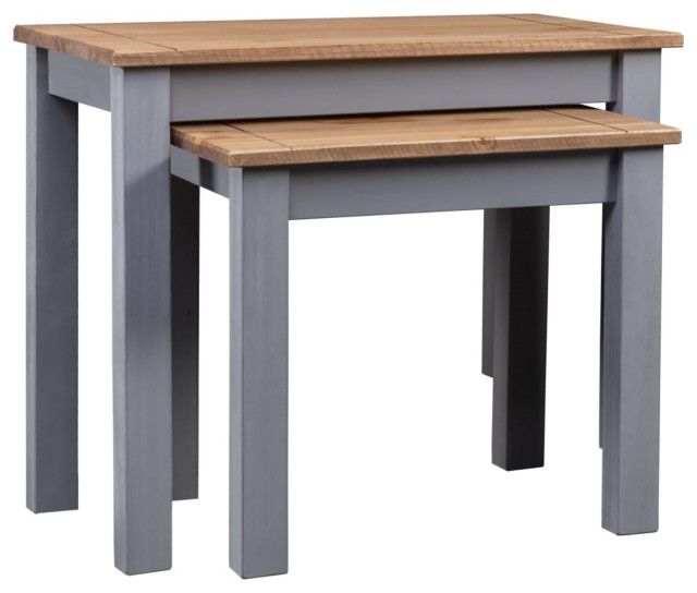 Vidaxl Nesting Tables 2-Piece Gray Solid Pine Wood Panama Range ... intended for Vidaxl Nesting Tables 2-Piece Solid Reclaimed Wood
