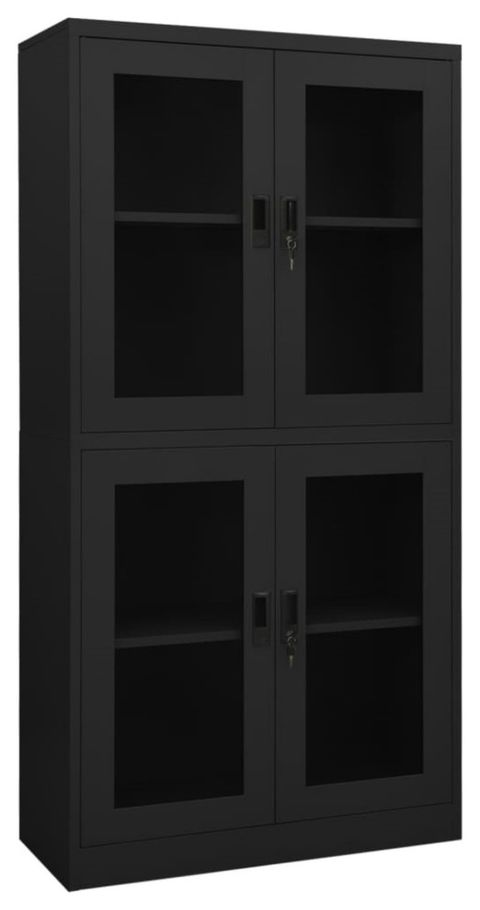 Vidaxl Office Cabinet Anthracite 35.4"X15.7"X70.9" Steel And Tempered ... with regard to Vidaxl Office Cabinet White 35.4X15.7X70.9 Steel And Tempered Glass, 336421