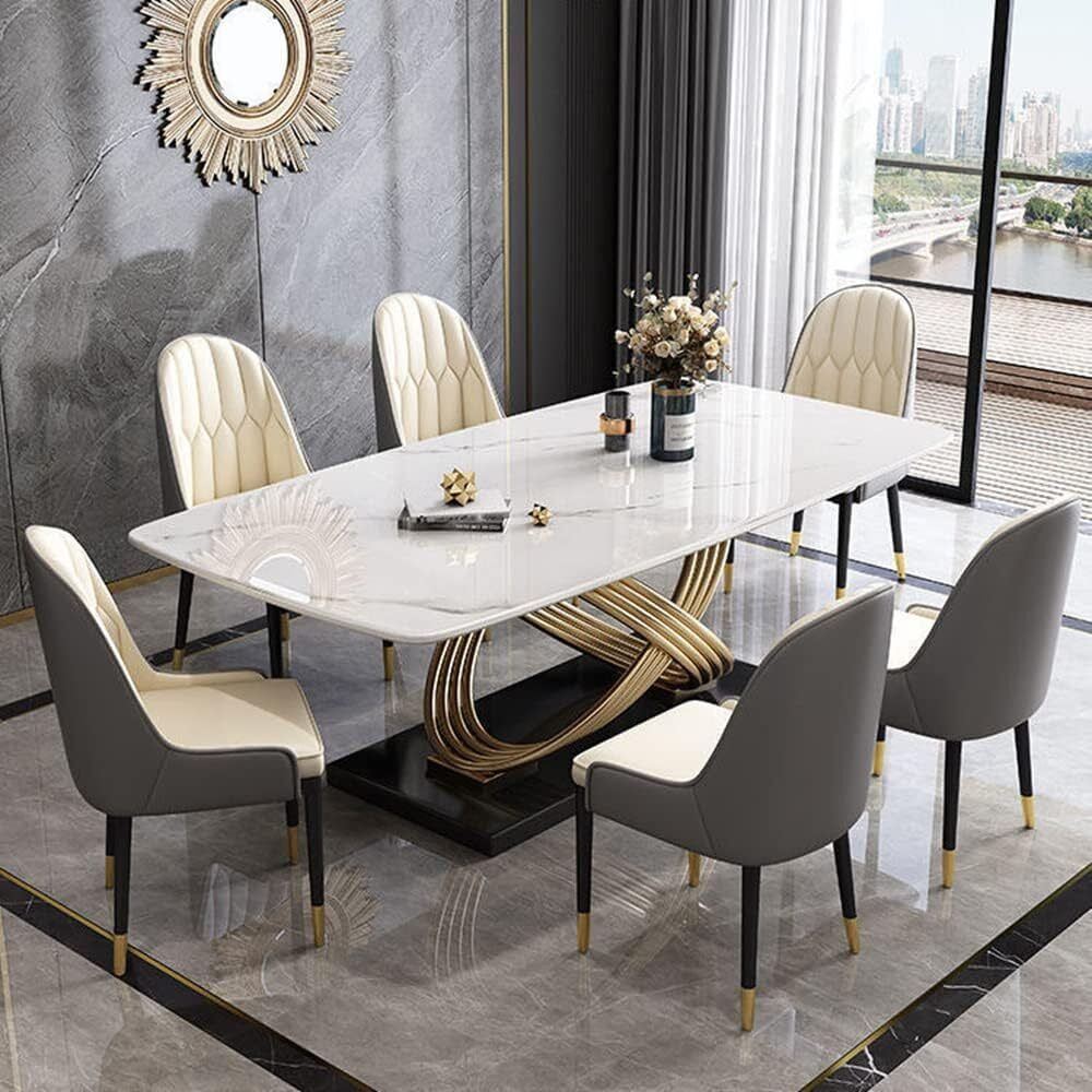 Vikinterio Stainless Steel Base With Marble Top Six Seater Dining Table Set within How to choose the right marble top dining table that complements any home interior