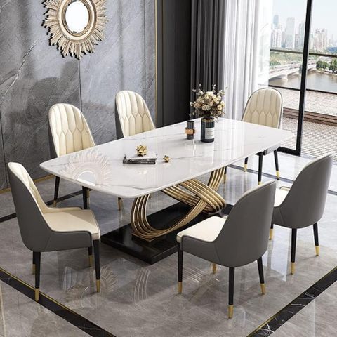 Vikinterio Stainless Steel Base With Marble Top Six Seater Dining Table Set within How to choose the right marble top dining table that complements any home interior