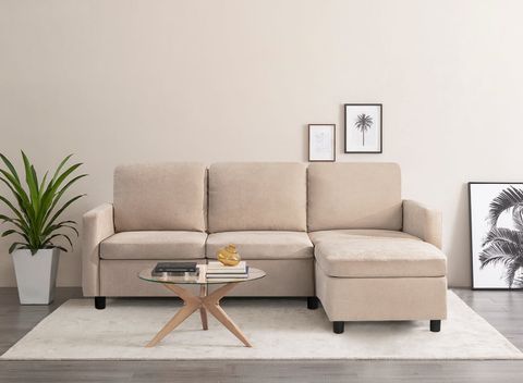 Vineego Linen Fabric L-Shape Sofa Sectional Couch For Living Room, Beige - Walmart.com for Sectional Sofa Couch, Beige, Fabric, Lounge Living