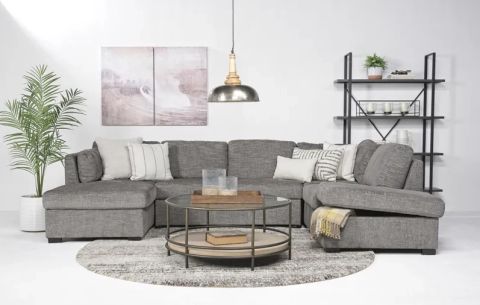 Vivian Full Pullout Dual Chaise Sectional In Gray Fabric (Fb), Left Facing throughout Maximizing Your Living Space The Hawthorne Collections Left Facing Sectional in Gray Explained