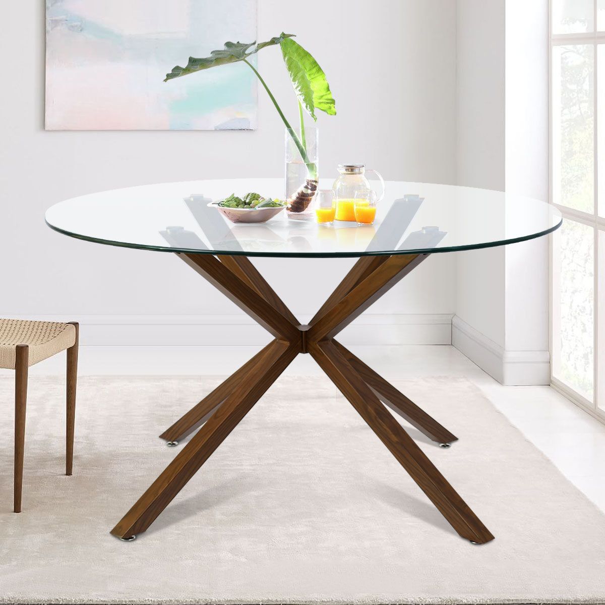 Wade Logan Aunnika 39&quot; Glass Round Dining Table, Walnut Legs &amp; Reviews ... pertaining to Understanding the craftsmanship behind round oak dining tables with glass tops