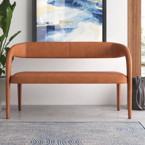 Wade Logan® Aurich Vegan Leather Upholstered Bench & Reviews | Wayfair throughout Exploring the Versatility of a 72-Inch Tan Vegan Leather Bench in Your Home