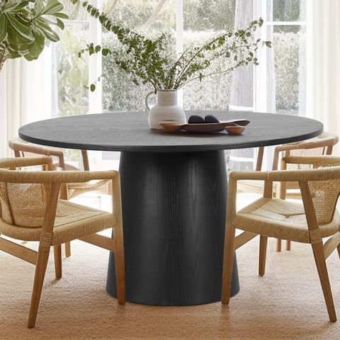 Wade Logan® Dysis 52" Solid Oak Round Pedestal Dining Table & Reviews ... inside Elevate Your Dining Room with a Timeless Black Oak Table