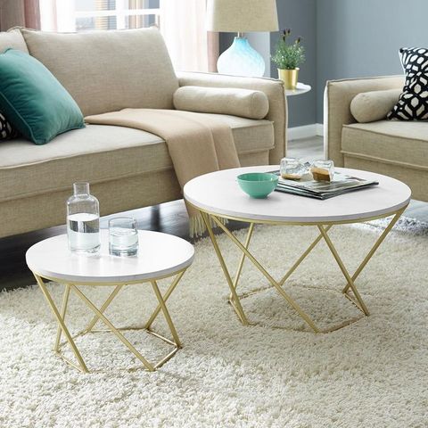 Walker Edison Furniture Company 2-Piece 28 In. Gold Medium Round Glass ... pertaining to Chic and Sophisticated White Wood Coffee Table Sets with Gold Painted Legs Explained